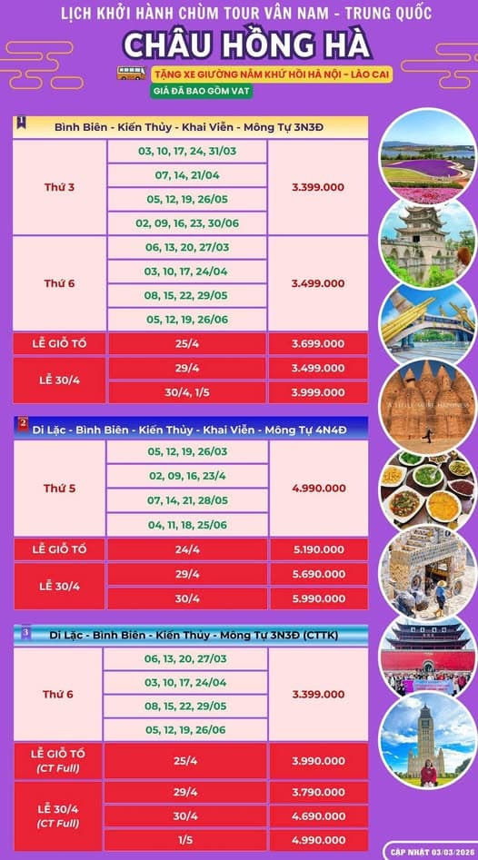 Lịch khởi hành tour Châu Hồng Hà tháng 3 đến tháng 6: khách đang canh lịch nên chốt sớm